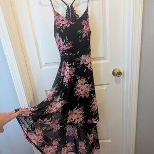 Almost famous pink and black asymmetrical dress - M